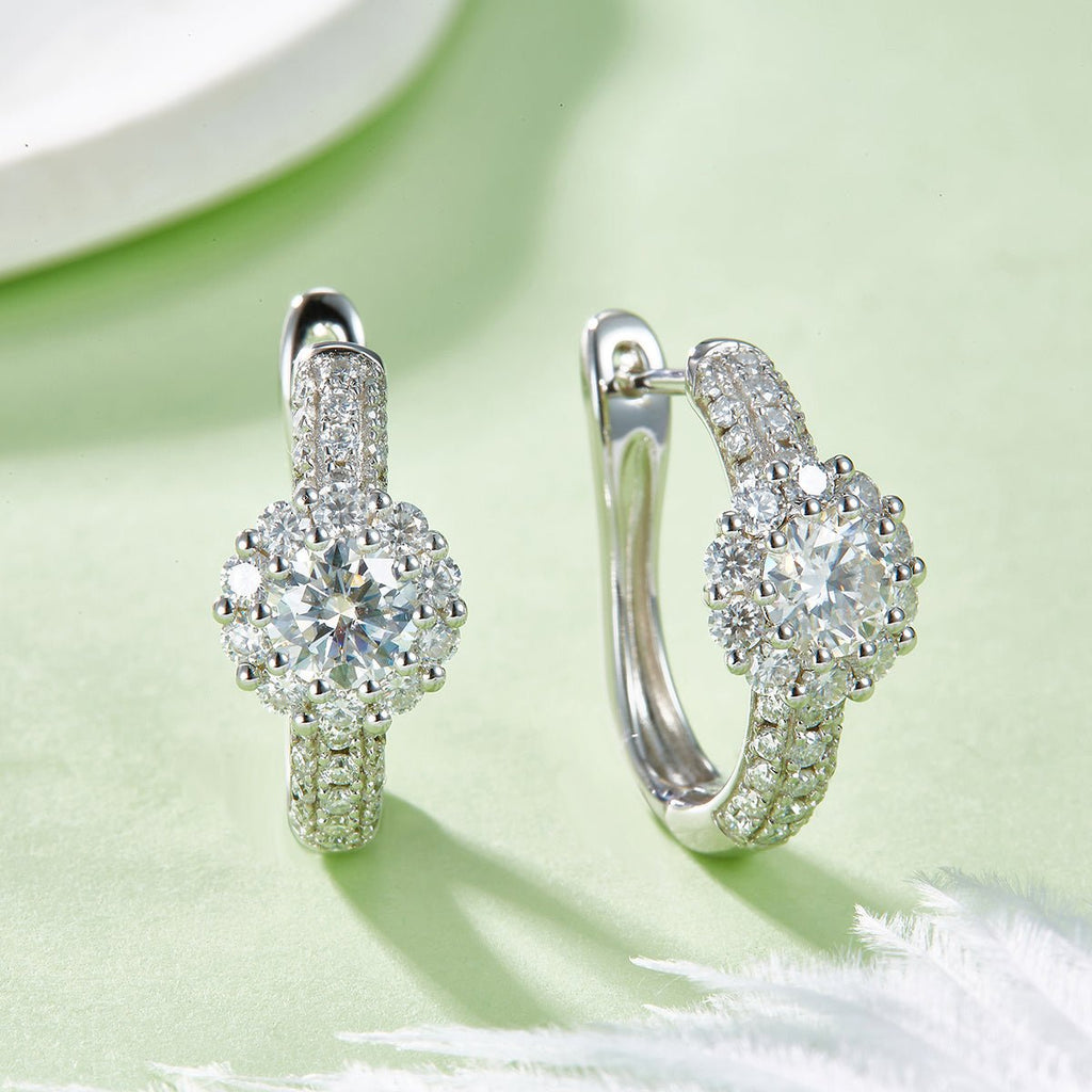 Boucles d'oreilles créoles halo en moissanite 5mm argent sterling S925 5,4g - IVOIRART.COM