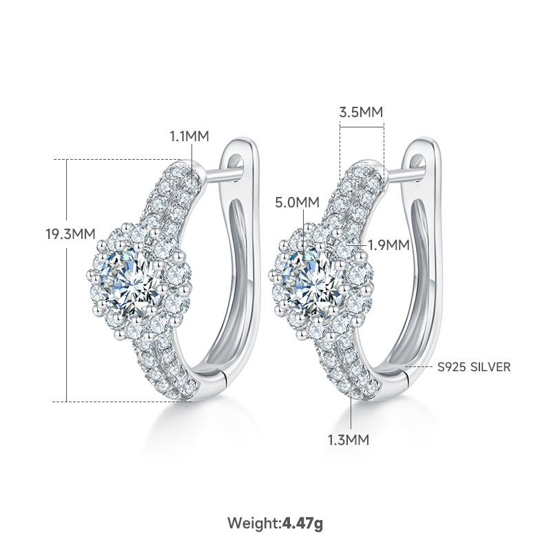 Boucles d'oreilles créoles halo en moissanite 5mm argent sterling S925 5,4g - IVOIRART.COM