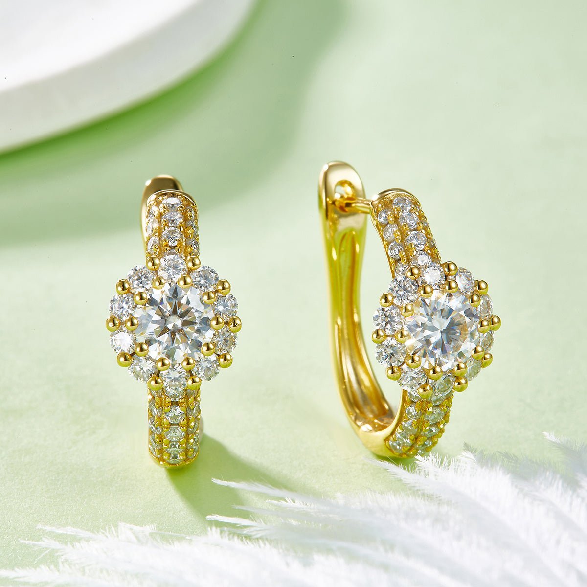 Boucles d'oreilles créoles halo en moissanite 5mm argent sterling S925 5,4g - IVOIRART.COM