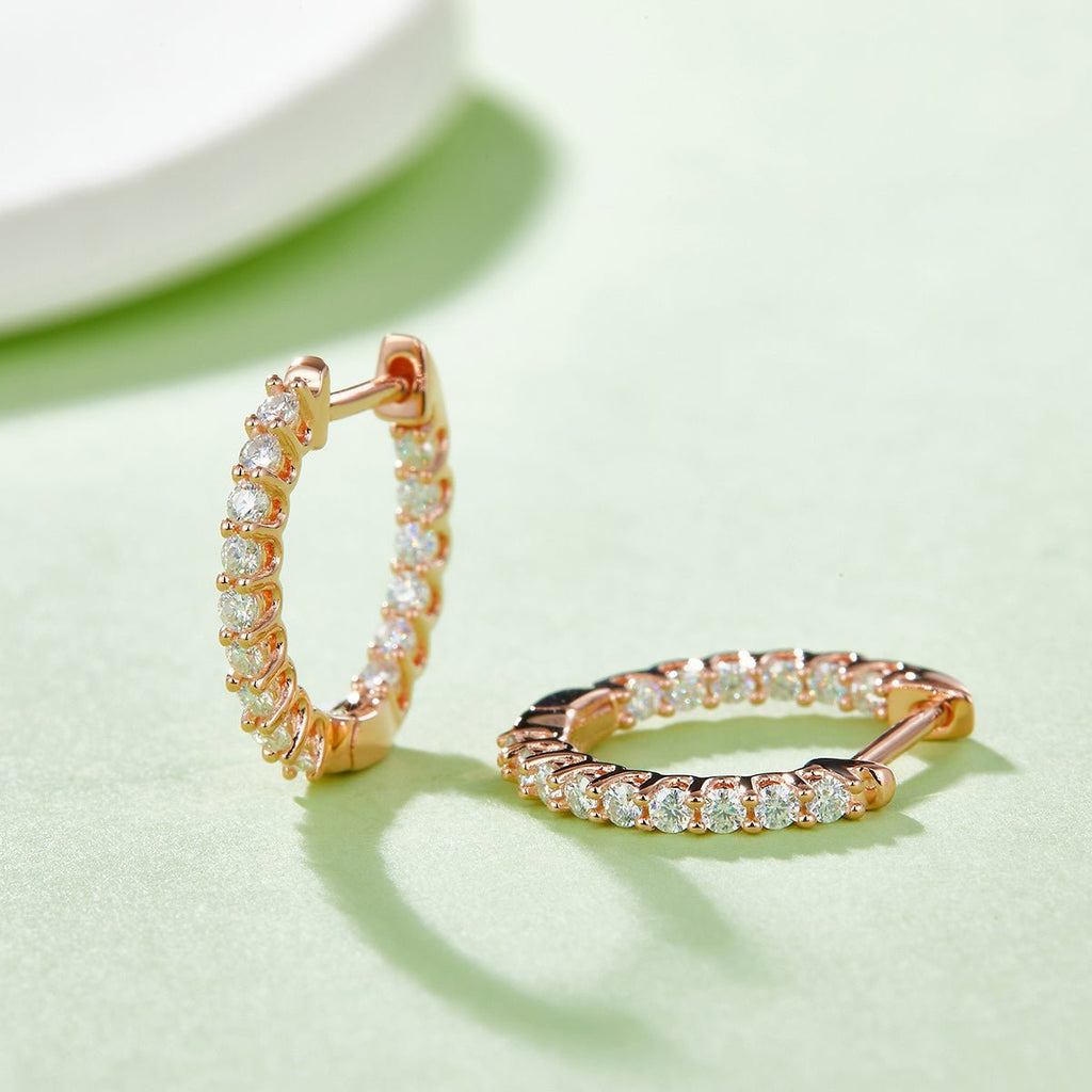 Boucles d'oreilles créoles Huggie 16,5 mm en argent sterling S925, moissanite, plaqué platine, certificat GRA, hypoallergéniques, coffret cadeau (30 pièces) - IVOIRART.COM