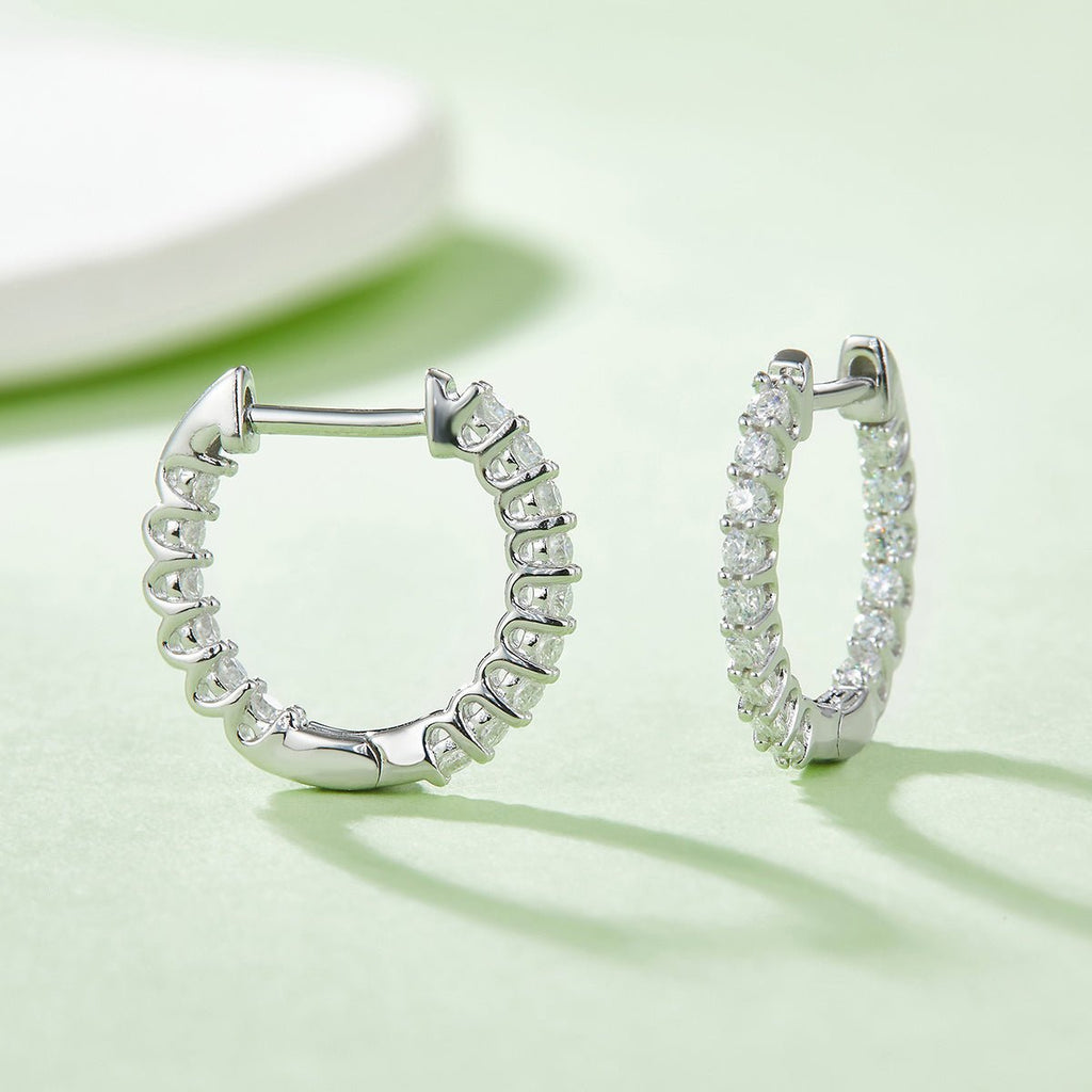 Boucles d'oreilles créoles Huggie 16,5 mm en argent sterling S925, moissanite, plaqué platine, certificat GRA, hypoallergéniques, coffret cadeau (30 pièces) - IVOIRART.COM
