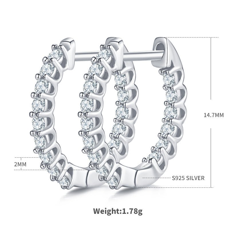 Boucles d'oreilles créoles Huggie 16,5 mm en argent sterling S925, moissanite, plaqué platine, certificat GRA, hypoallergéniques, coffret cadeau (30 pièces) - IVOIRART.COM