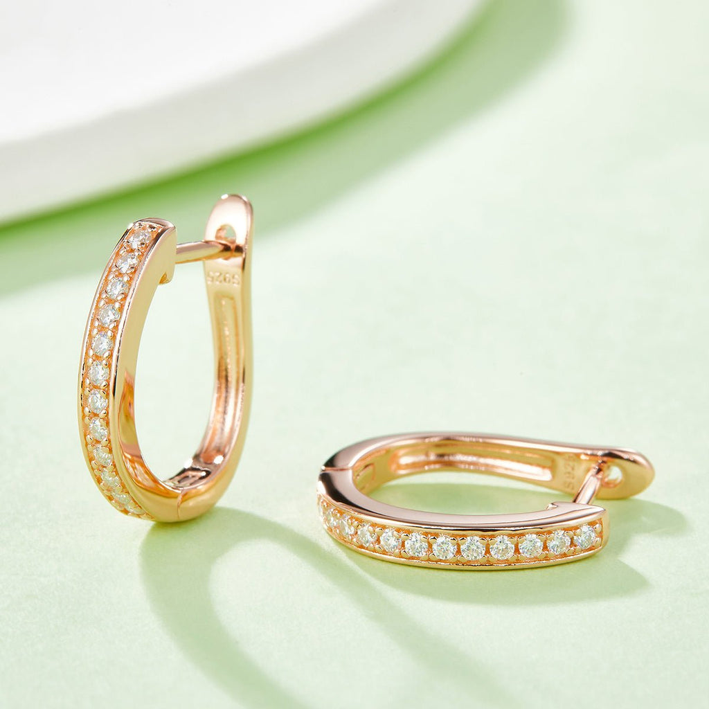 Boucles d'oreilles créoles Huggie 16mm en argent Sterling S925, 24 Moissanites, plaquées platine, certifiées GRA, hypoallergéniques, coffret cadeau - IVOIRART.COM