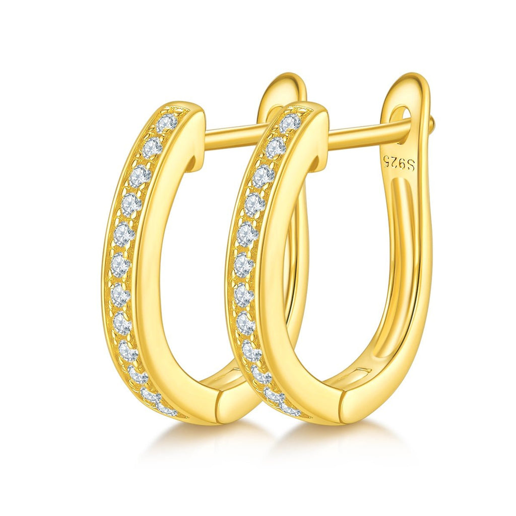 Boucles d'oreilles créoles Huggie 16mm en argent Sterling S925, 24 Moissanites, plaquées platine, certifiées GRA, hypoallergéniques, coffret cadeau - IVOIRART.COM