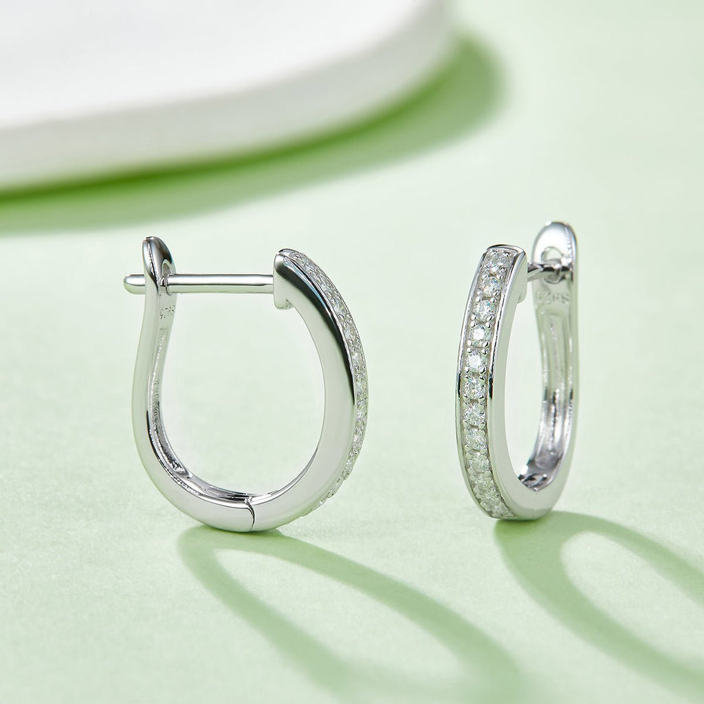 Boucles d'oreilles créoles Huggie 16mm en argent Sterling S925, 24 Moissanites, plaquées platine, certifiées GRA, hypoallergéniques, coffret cadeau - IVOIRART.COM