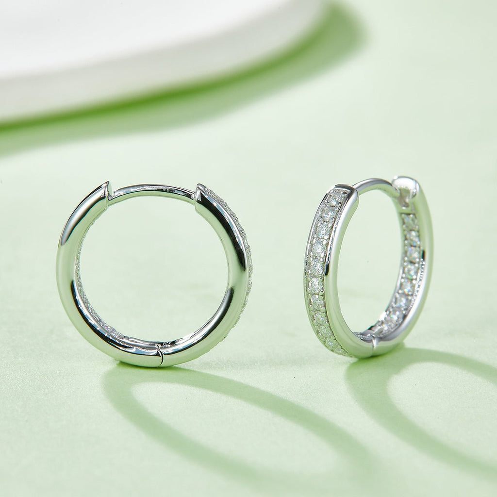 Boucles d’oreilles créoles Huggie 40 pcs Moissanite en argent S925, plaquées platine, 14,5 mm, certificat GRA, coffret cadeau - IVOIRART.COM