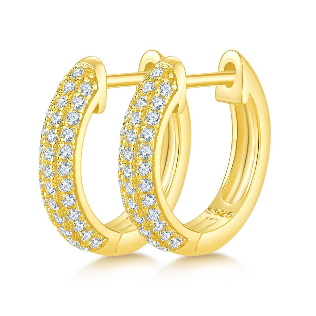 Boucles d'oreilles créoles Huggie 74 pierres Moissanite en argent S925 15mm plaqué platine 3 couleurs boîte cadeau hypoallergéniques - IVOIRART.COM