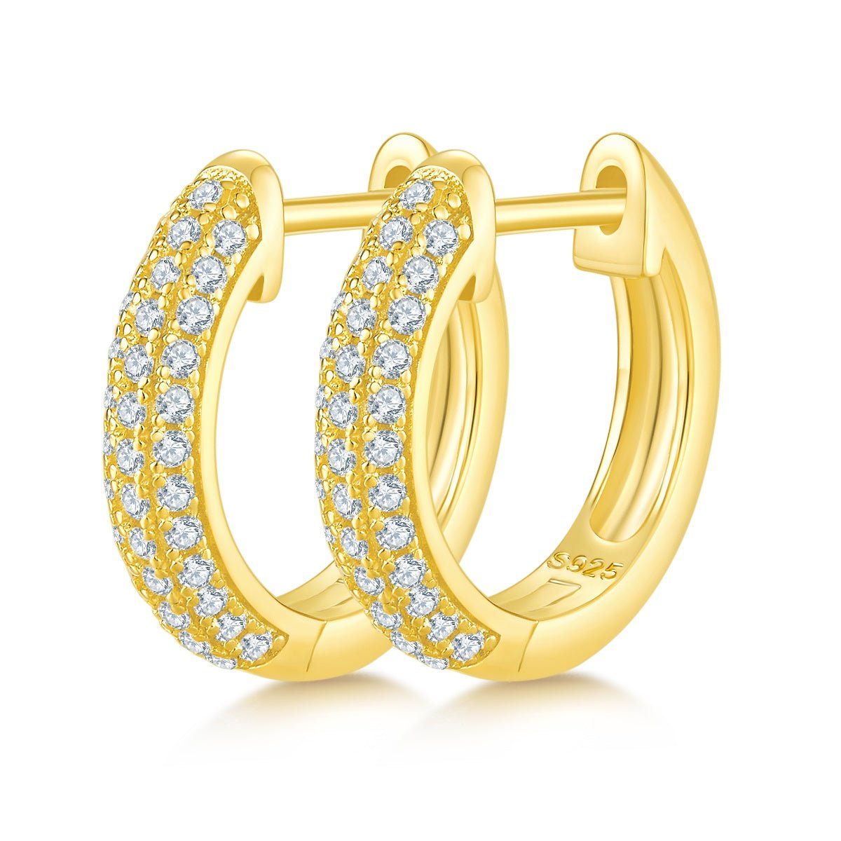 Boucles d'oreilles créoles Huggie 74 pierres Moissanite en argent S925 15mm plaqué platine 3 couleurs boîte cadeau hypoallergéniques - IVOIRART.COM
