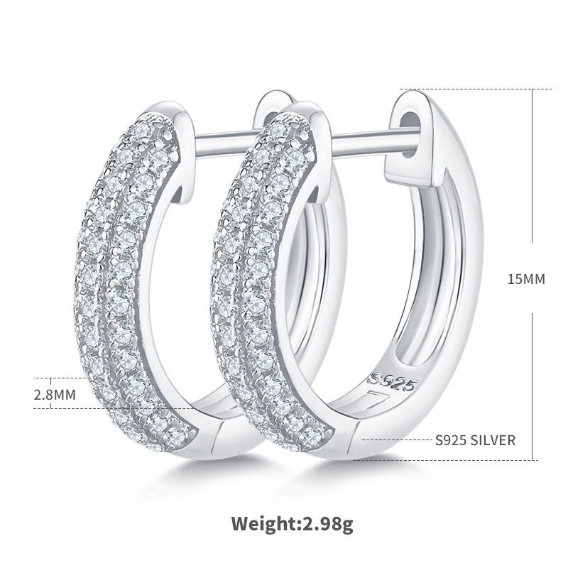 Boucles d'oreilles créoles Huggie 74 pierres Moissanite en argent S925 15mm plaqué platine 3 couleurs boîte cadeau hypoallergéniques - IVOIRART.COM