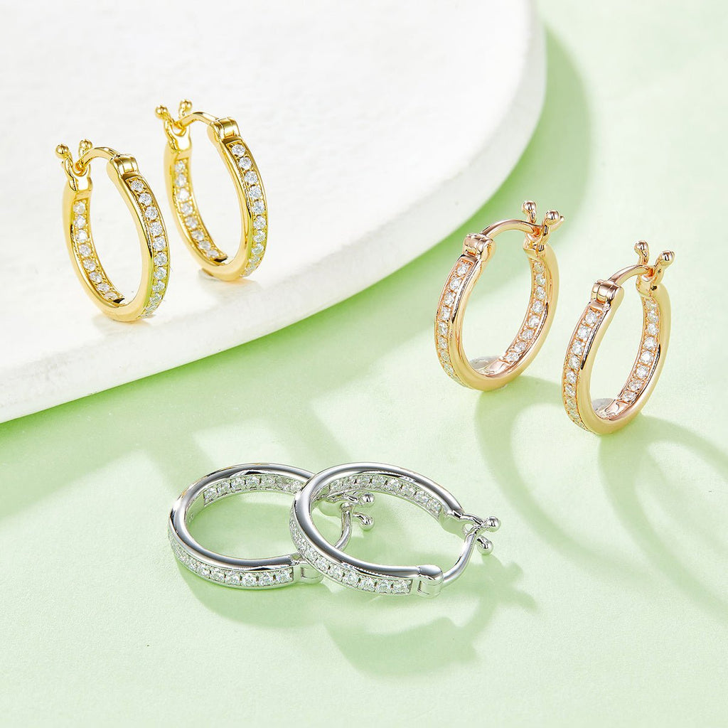 Boucles d’oreilles créoles huggie en argent sterling S925, 38 moissanites, 16,5 mm, plaqué platine, certifiées GRA, hypoallergéniques, coffret cadeau - IVOIRART.COM