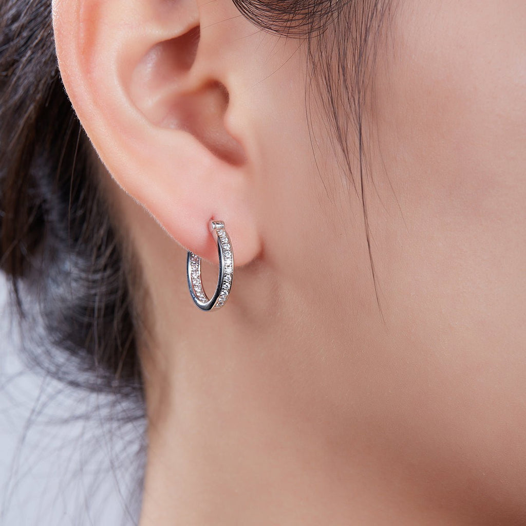 Boucles d’oreilles créoles huggie en argent sterling S925, 38 moissanites, 16,5 mm, plaqué platine, certifiées GRA, hypoallergéniques, coffret cadeau - IVOIRART.COM