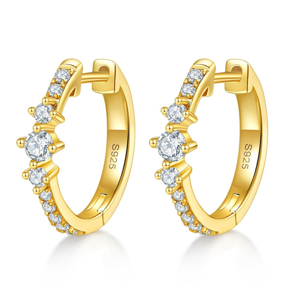 Boucles d'Oreilles Créoles Huggie Moissanite 0,52CT Argent 925 S925 3,3g 16,5mm 3 Pierres Platine Coffret Cadeau - IVOIRART.COM