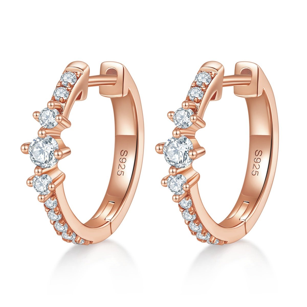 Boucles d'Oreilles Créoles Huggie Moissanite 0,52CT Argent 925 S925 3,3g 16,5mm 3 Pierres Platine Coffret Cadeau - IVOIRART.COM