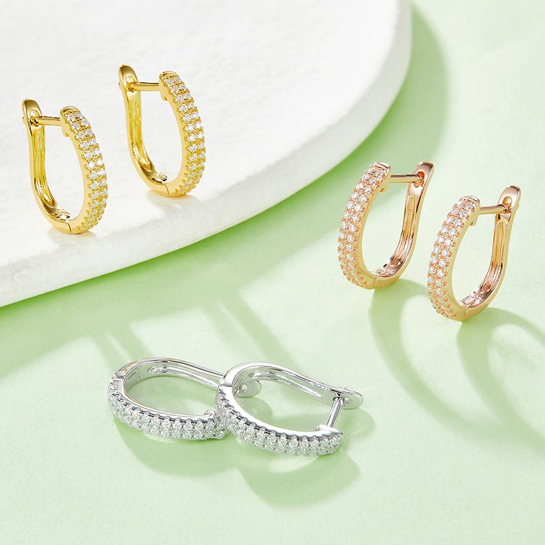 Boucles d'oreilles créoles huggy en argent sterling S925 avec moissanite, serties pavé en U, certifiées GRA, plaqué platine, or rose ou or, set cadeau - IVOIRART.COM