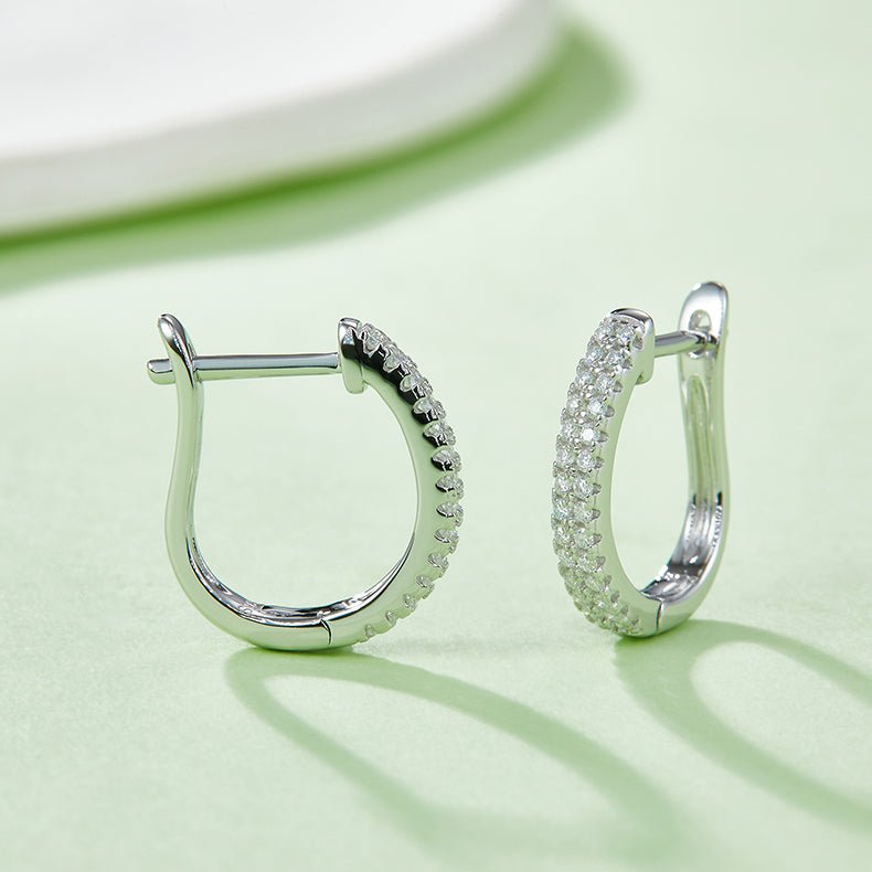 Boucles d'oreilles créoles huggy en argent sterling S925 avec moissanite, serties pavé en U, certifiées GRA, plaqué platine, or rose ou or, set cadeau - IVOIRART.COM