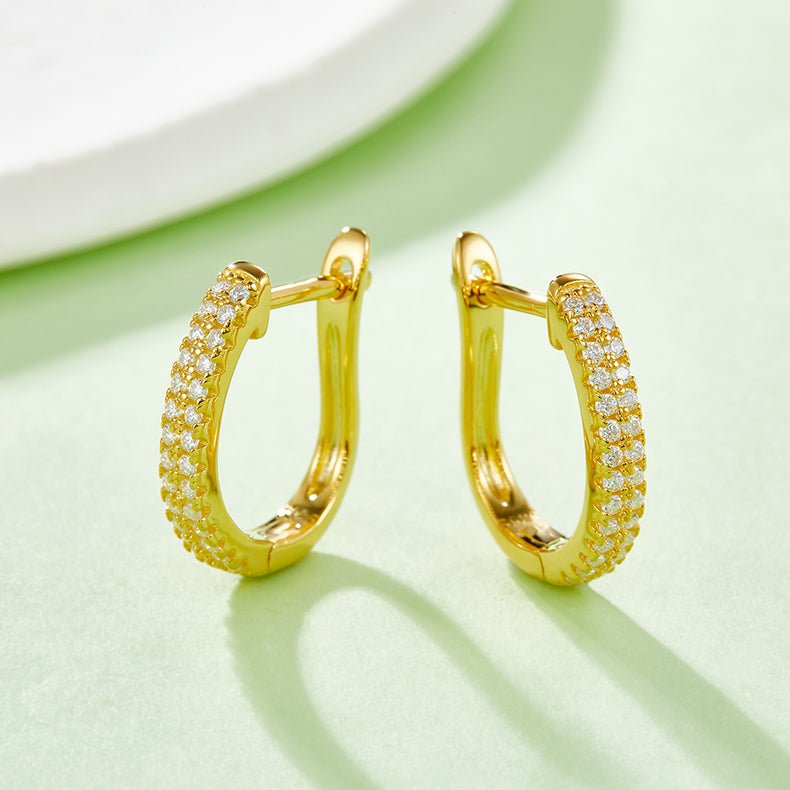 Boucles d'oreilles créoles huggy en argent sterling S925 avec moissanite, serties pavé en U, certifiées GRA, plaqué platine, or rose ou or, set cadeau - IVOIRART.COM