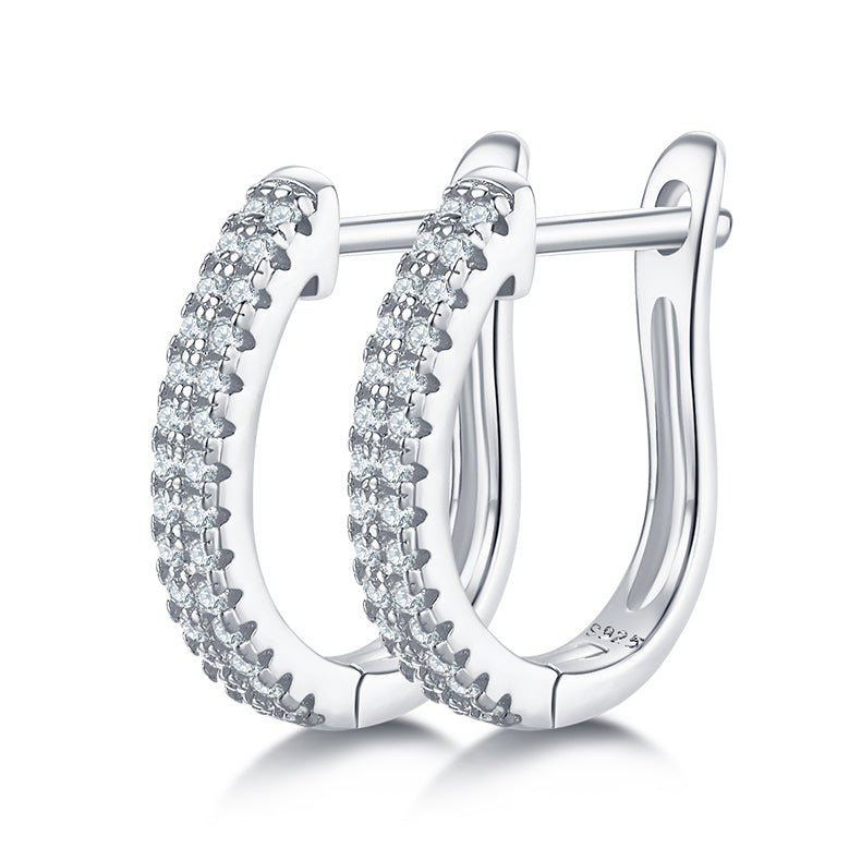 Boucles d'oreilles créoles huggy en argent sterling S925 avec moissanite, serties pavé en U, certifiées GRA, plaqué platine, or rose ou or, set cadeau - IVOIRART.COM