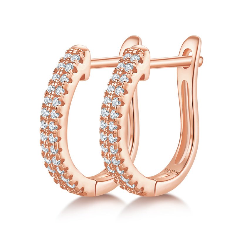 Boucles d'oreilles créoles huggy en argent sterling S925 avec moissanite, serties pavé en U, certifiées GRA, plaqué platine, or rose ou or, set cadeau - IVOIRART.COM