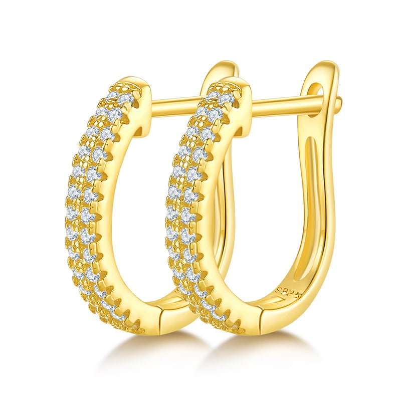 Boucles d'oreilles créoles huggy en argent sterling S925 avec moissanite, serties pavé en U, certifiées GRA, plaqué platine, or rose ou or, set cadeau - IVOIRART.COM