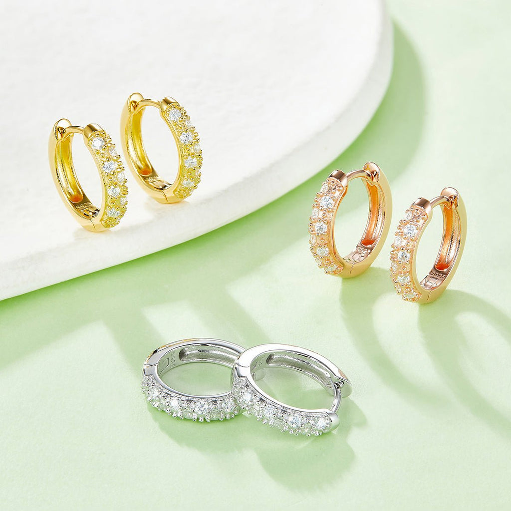 Boucles d’oreilles créoles moissanite 15mm argent sterling S925 2,9g, 16 pierres pavé, plaquées platine avec certificat GRA, coffret cadeau femme - IVOIRART.COM