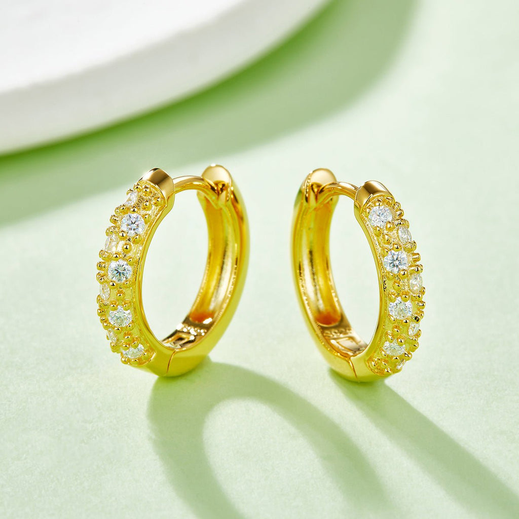 Boucles d’oreilles créoles moissanite 15mm argent sterling S925 2,9g, 16 pierres pavé, plaquées platine avec certificat GRA, coffret cadeau femme - IVOIRART.COM