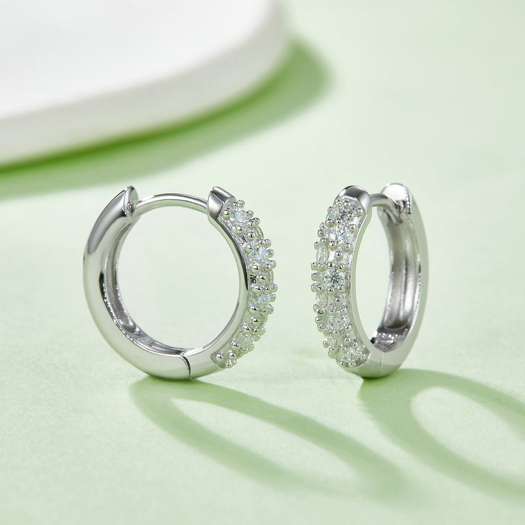 Boucles d’oreilles créoles moissanite 15mm argent sterling S925 2,9g, 16 pierres pavé, plaquées platine avec certificat GRA, coffret cadeau femme - IVOIRART.COM