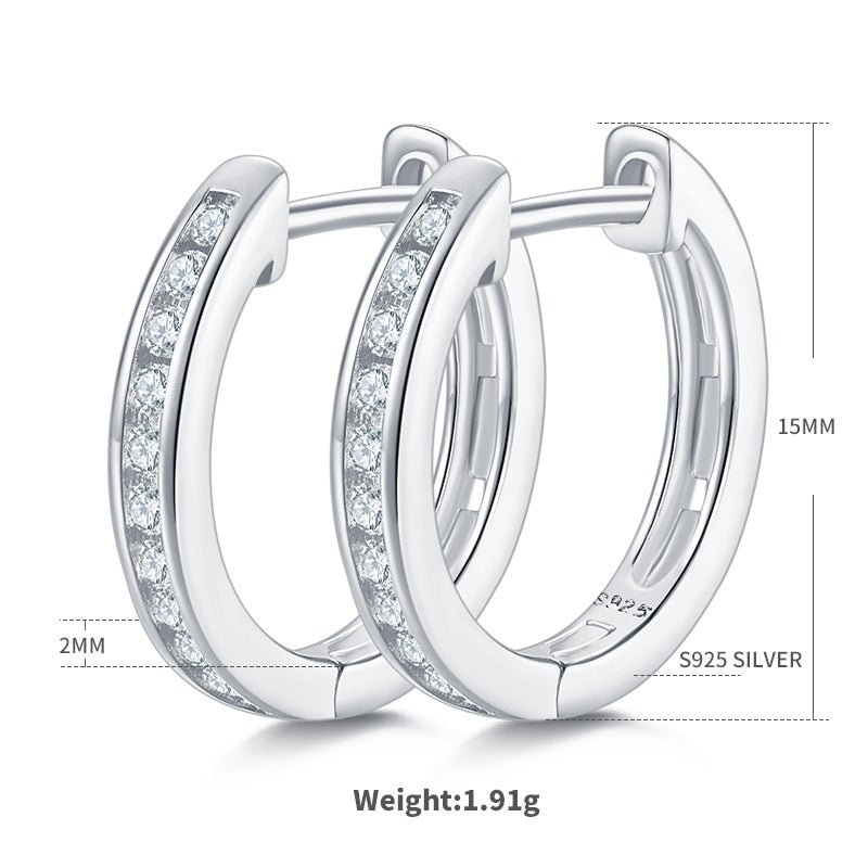 Boucles d’Oreilles Créoles Moissanite 22 Pierres Argent Sterling S925 1,9g 15mm Plaqué Platine avec Certificat GRA, Coffret Cadeau Pour Femme - IVOIRART.COM