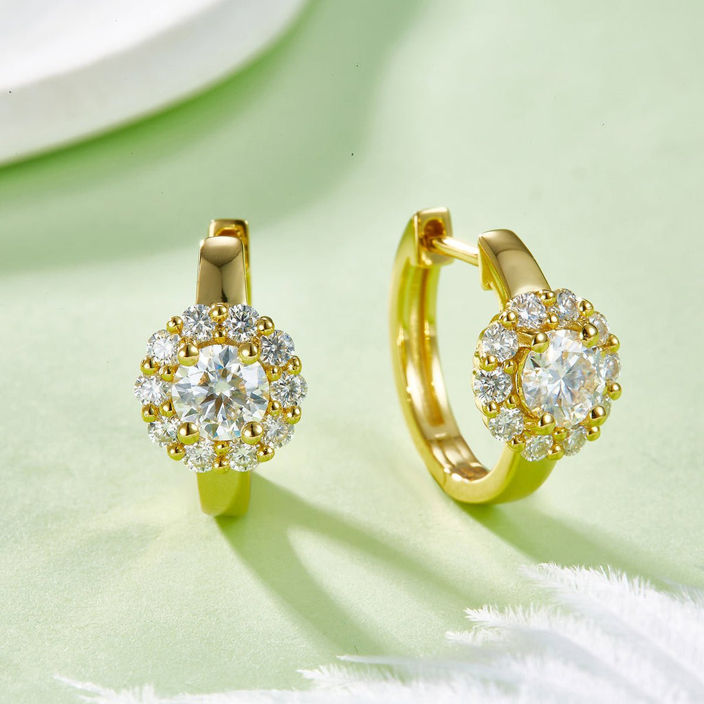 Boucles d’oreilles créoles Moissanite 5mm en argent sterling S925, 16mm halo, plaqué platine, certificat GRA, coffret cadeau pour femme - IVOIRART.COM
