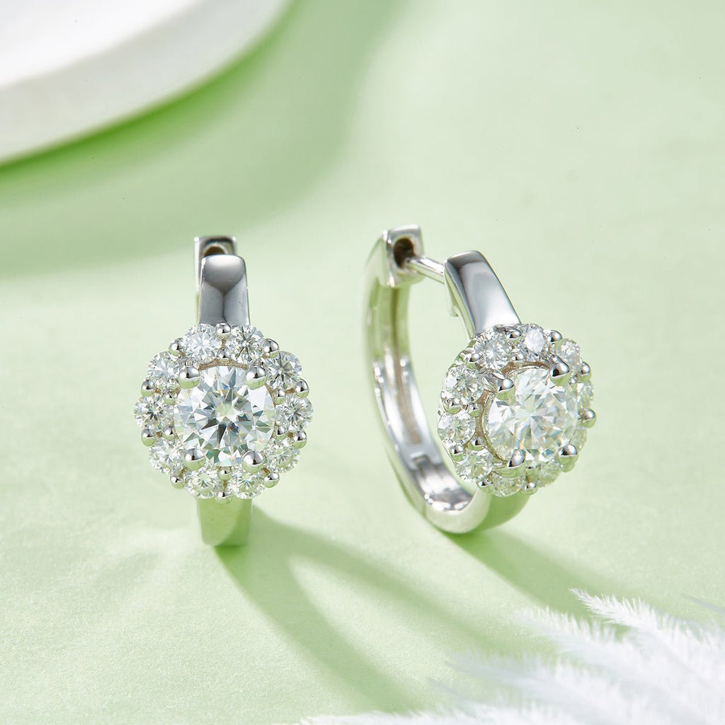 Boucles d’oreilles créoles Moissanite 5mm en argent sterling S925, 16mm halo, plaqué platine, certificat GRA, coffret cadeau pour femme - IVOIRART.COM