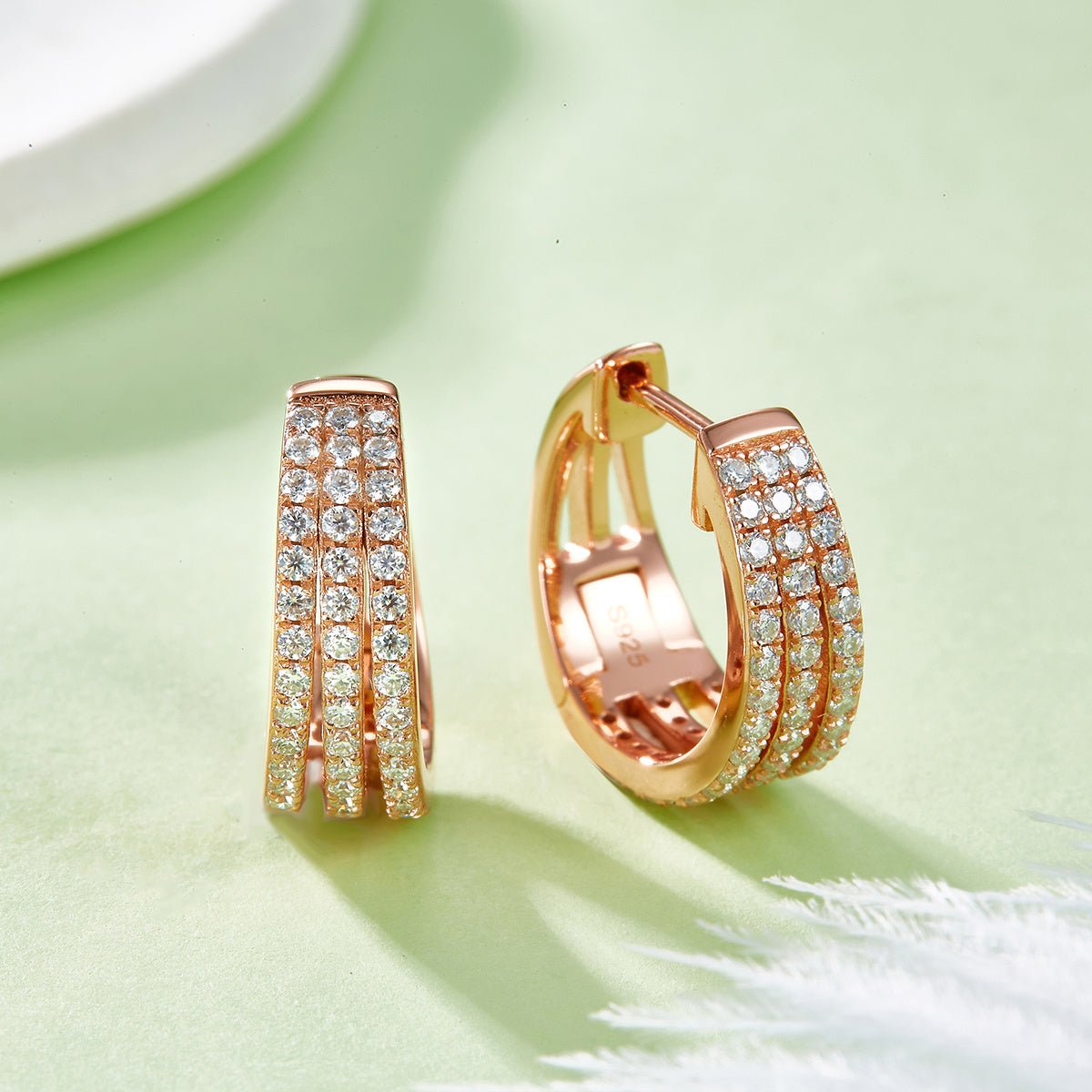 Boucles d’oreilles créoles Moissanite triples rangées en argent sterling S925 4,8g 17mm plaqué platine avec certificat GRA coffret luxe - IVOIRART.COM