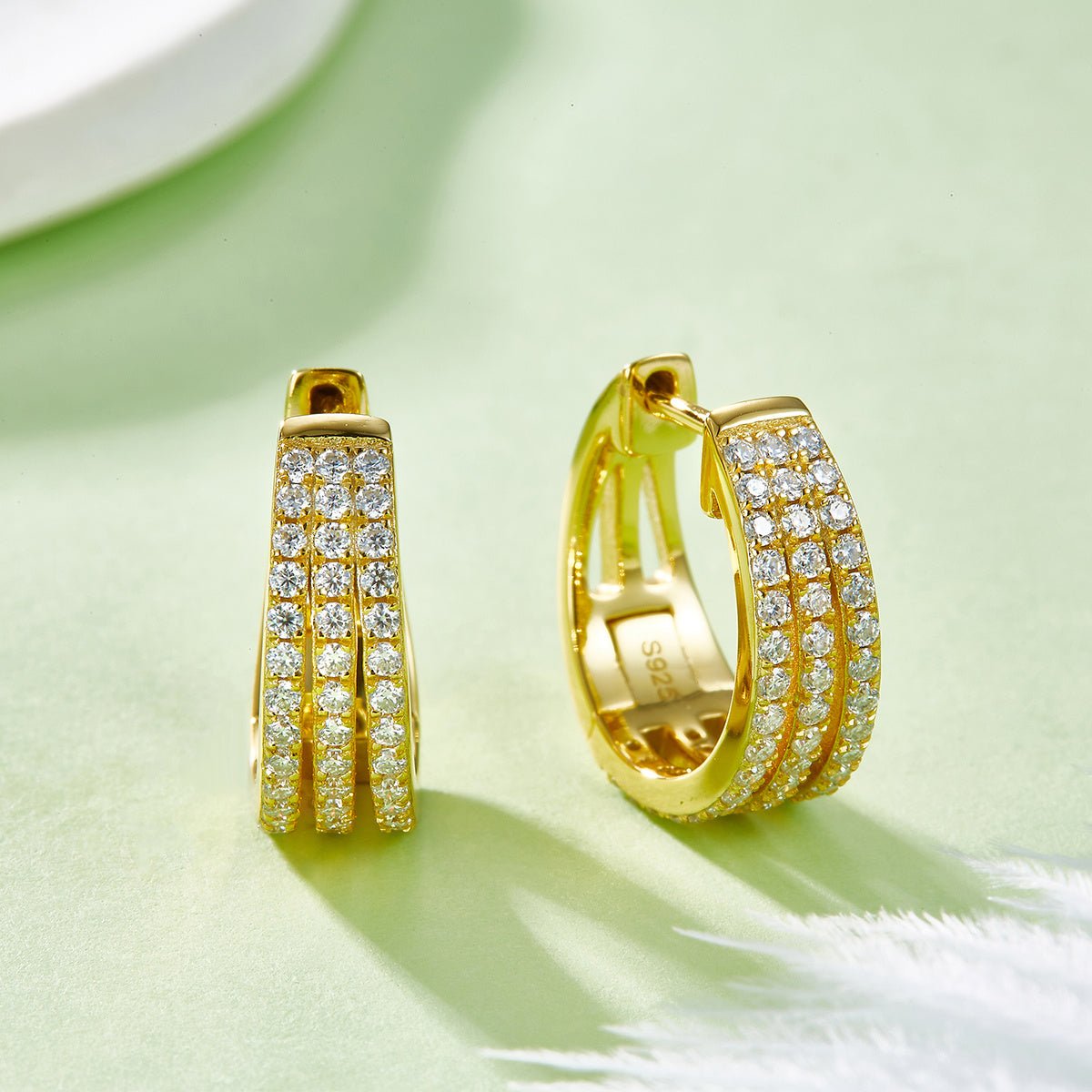 Boucles d’oreilles créoles Moissanite triples rangées en argent sterling S925 4,8g 17mm plaqué platine avec certificat GRA coffret luxe - IVOIRART.COM