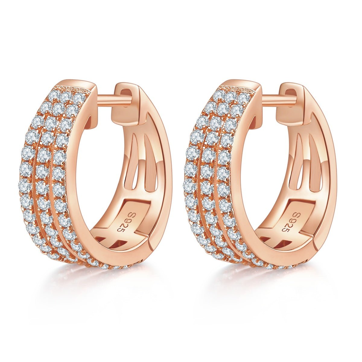 Boucles d’oreilles créoles Moissanite triples rangées en argent sterling S925 4,8g 17mm plaqué platine avec certificat GRA coffret luxe - IVOIRART.COM