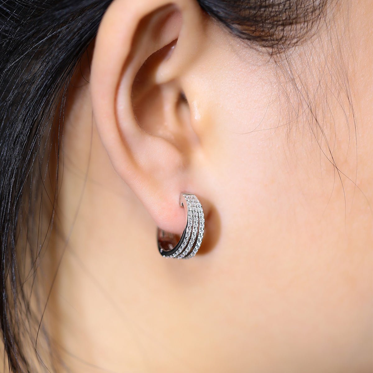 Boucles d’oreilles créoles Moissanite triples rangées en argent sterling S925 4,8g 17mm plaqué platine avec certificat GRA coffret luxe - IVOIRART.COM