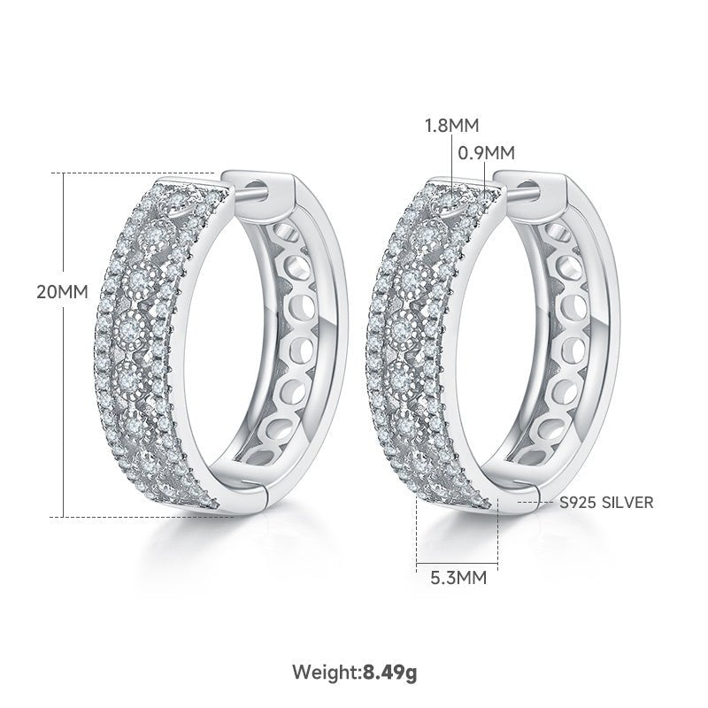 Boucles d'oreilles créoles pavées 20mm en argent sterling S925 8,5g, moissanite 0,74CT, dos creux, certificat GRA, plaqué platine, coffret cadeau - IVOIRART.COM