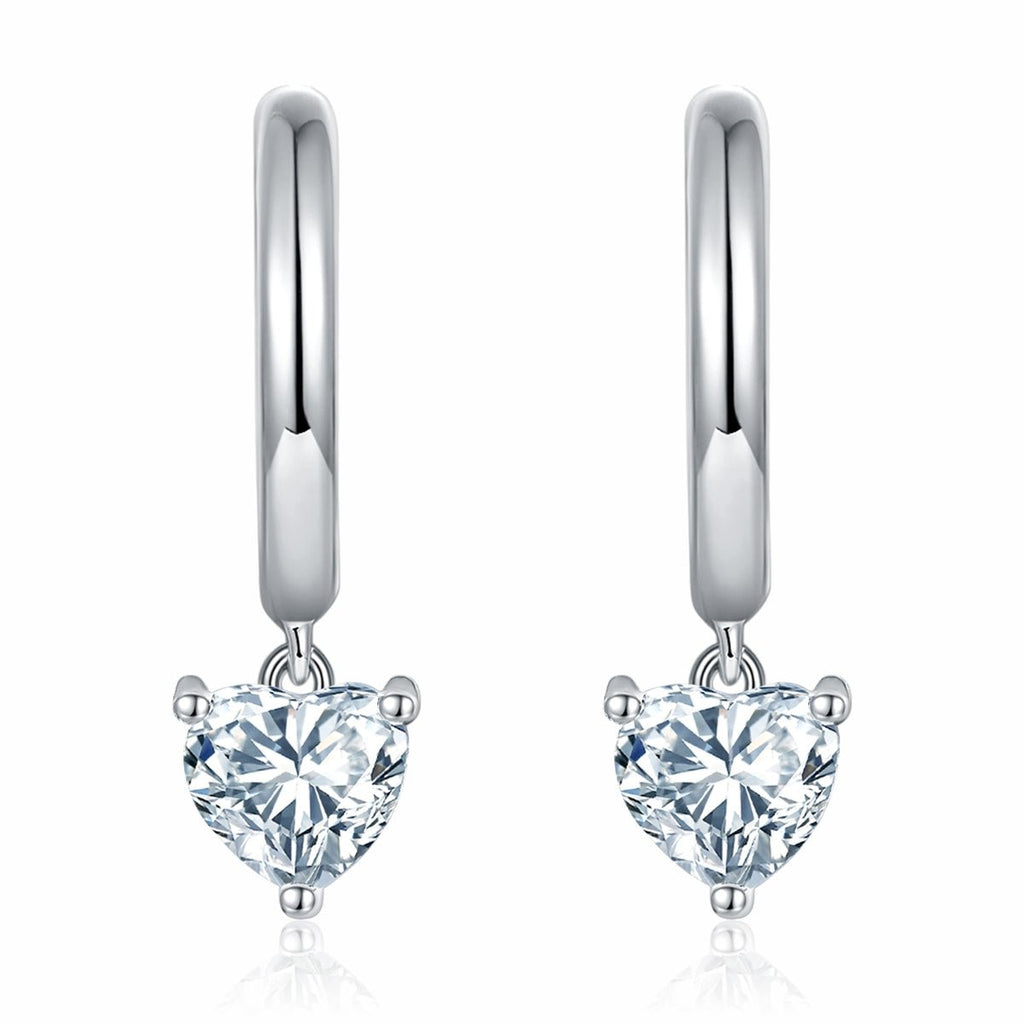 Boucles d’oreilles créoles pendantes en argent 925 cœur 5x5mm moissanite plaqué platine - IVOIRART.COM