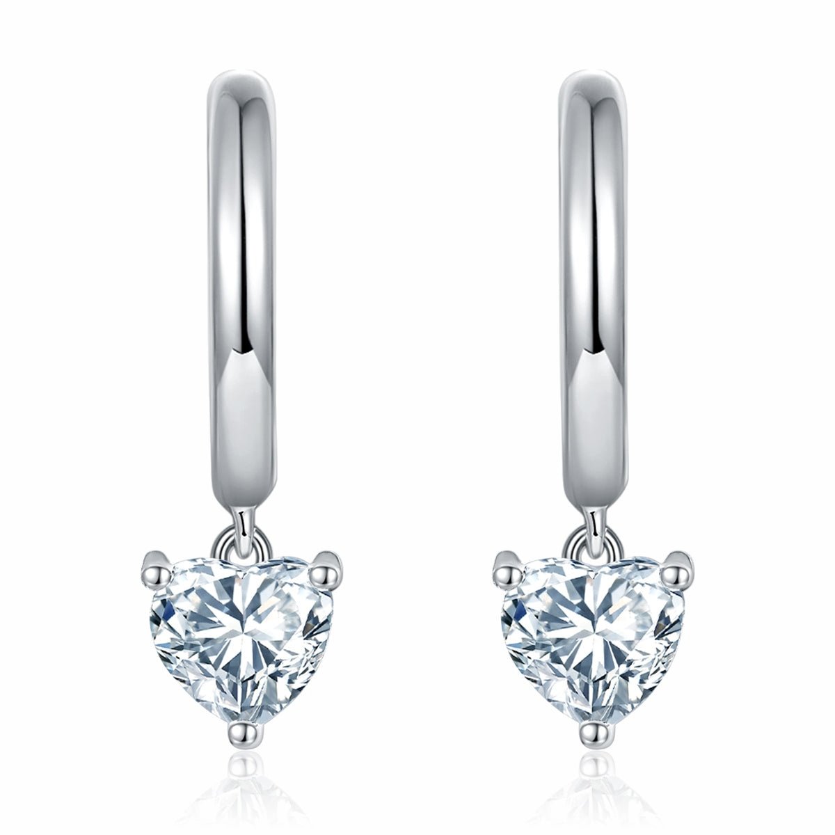 Boucles d’oreilles créoles pendantes en argent 925 cœur 5x5mm moissanite plaqué platine - IVOIRART.COM