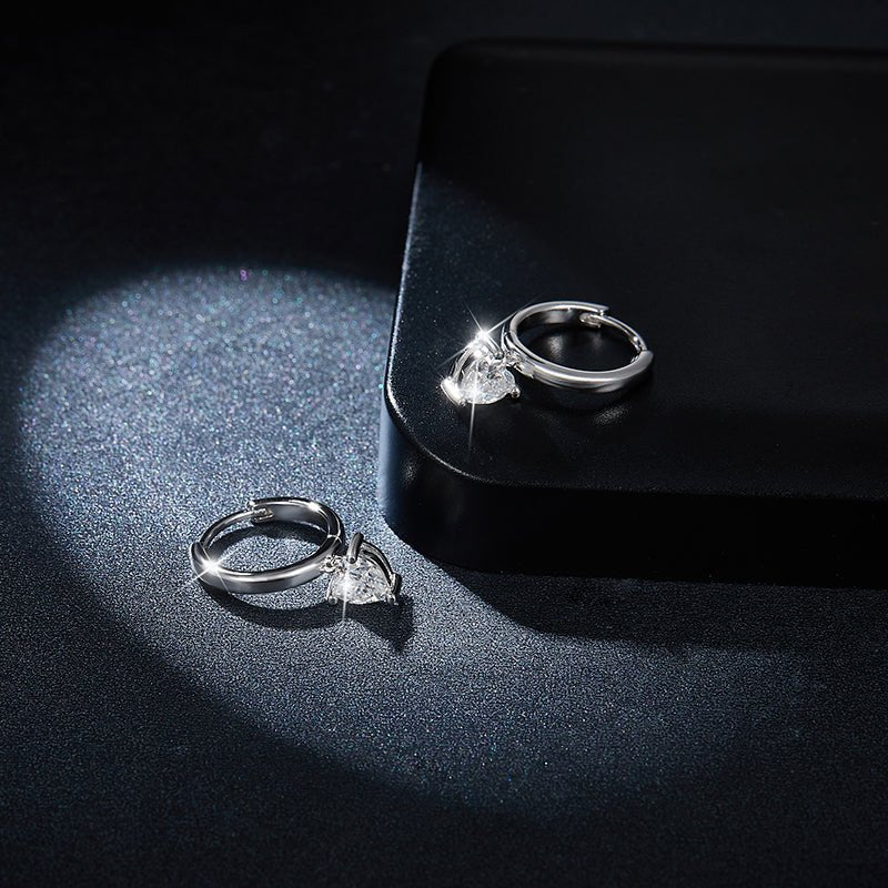 Boucles d’oreilles créoles pendantes en argent 925 cœur 5x5mm moissanite plaqué platine - IVOIRART.COM