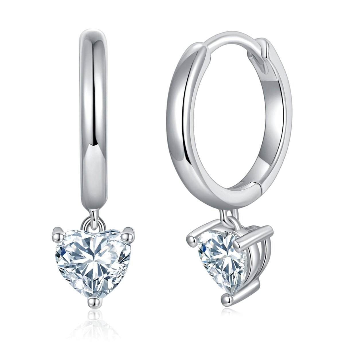 Boucles d’oreilles créoles pendantes en argent 925 cœur 5x5mm moissanite plaqué platine - IVOIRART.COM
