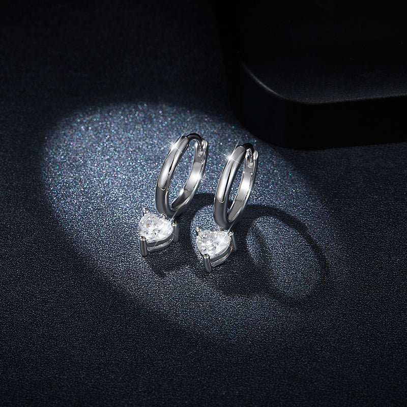 Boucles d’oreilles créoles pendantes en argent 925 cœur 5x5mm moissanite plaqué platine - IVOIRART.COM