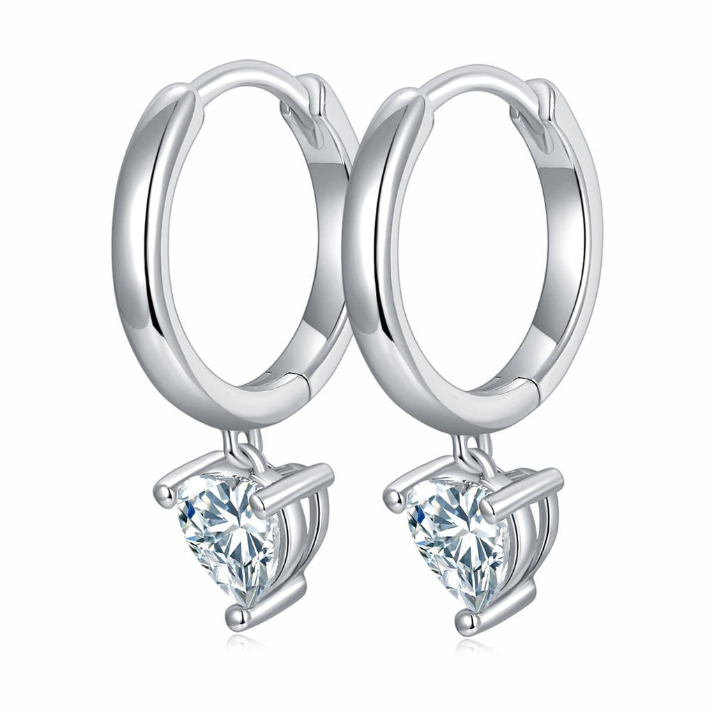 Boucles d’oreilles créoles pendantes en argent 925 cœur 5x5mm moissanite plaqué platine - IVOIRART.COM