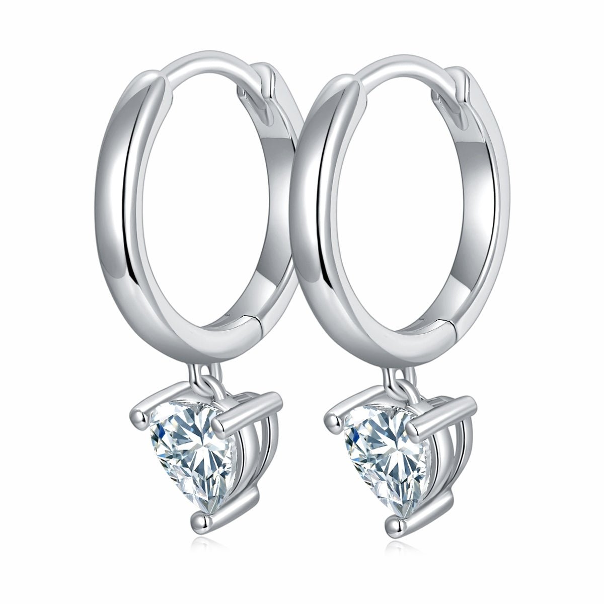 Boucles d’oreilles créoles pendantes en argent 925 cœur 5x5mm moissanite plaqué platine - IVOIRART.COM