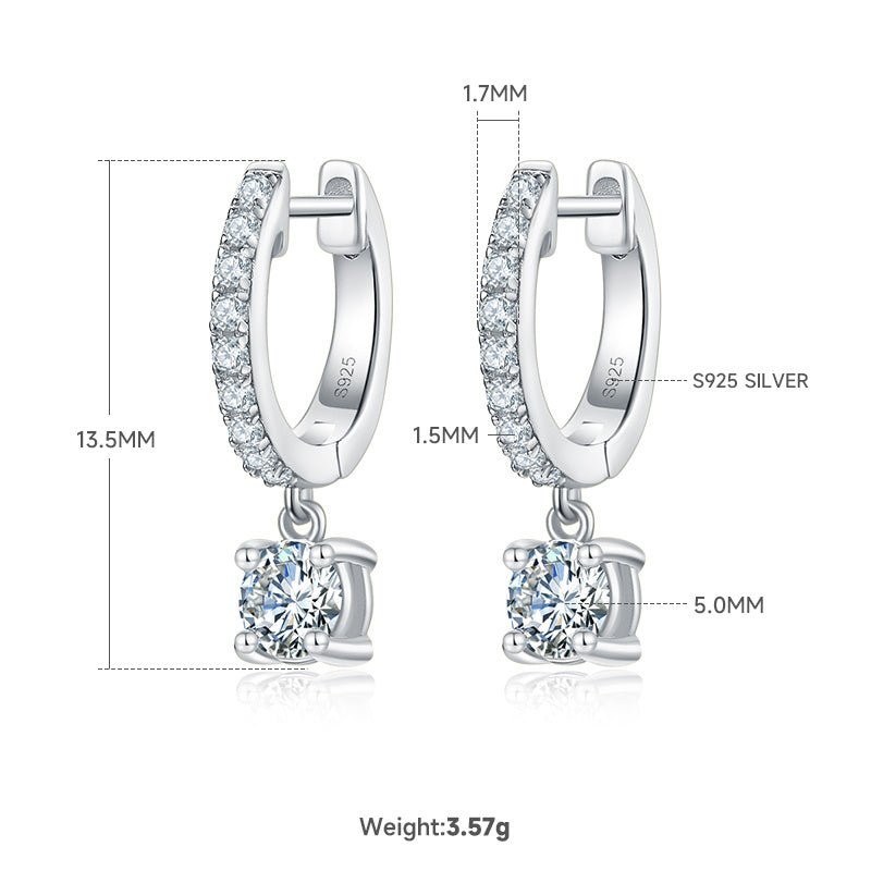Boucles d'oreilles créoles pendantes en argent S925 avec moissanite 5 mm certifiées GRA, pavage et coffret cadeau - IVOIRART.COM