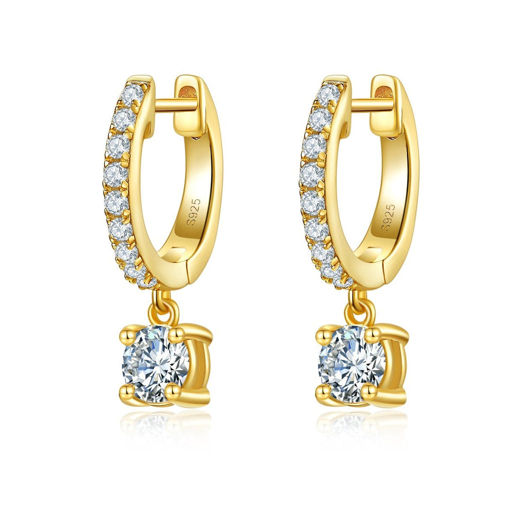 Boucles d'oreilles créoles pendantes en argent S925 avec moissanite 5 mm certifiées GRA, pavage et coffret cadeau - IVOIRART.COM