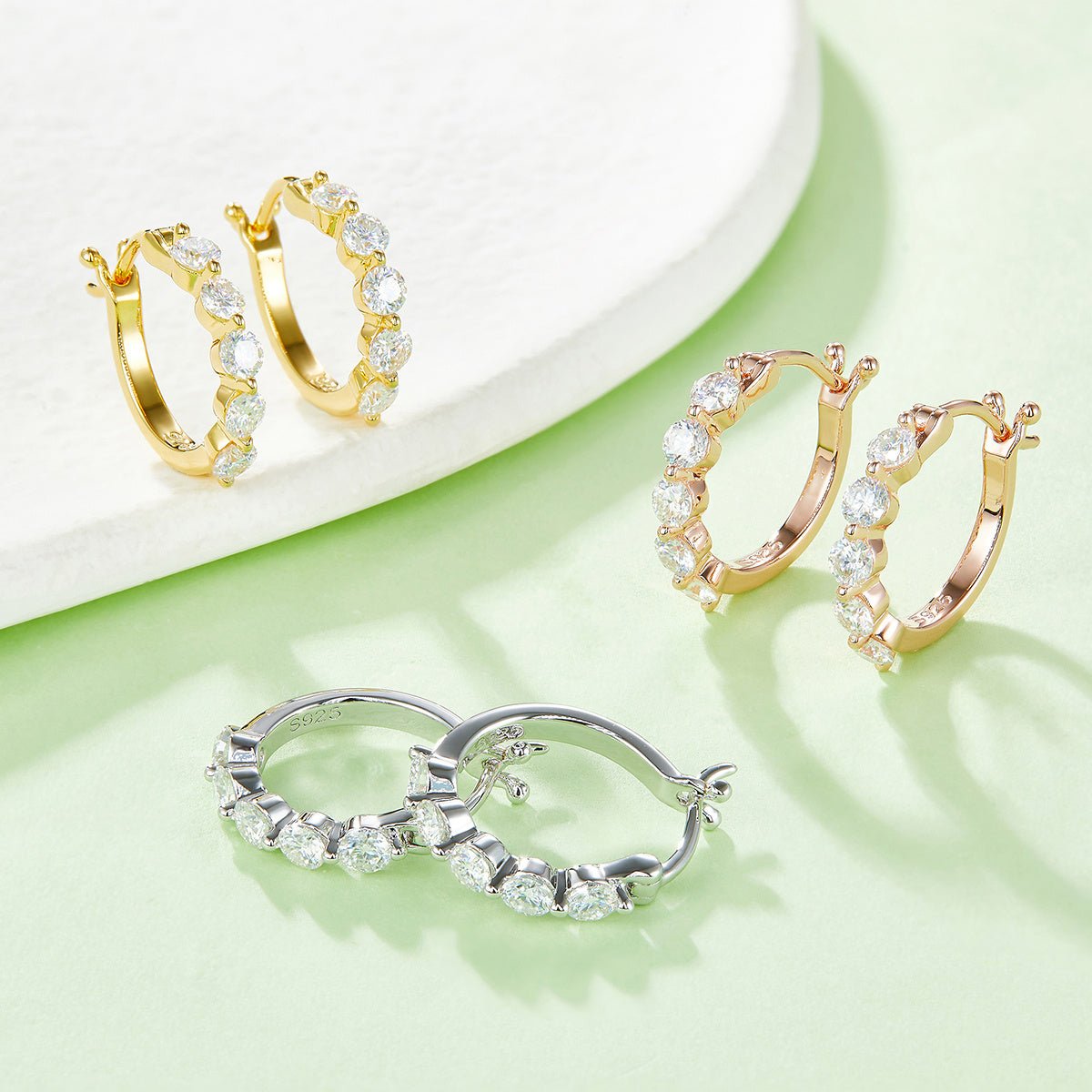 Boucles d'oreilles créoles S925 en argent sterling, 10 pièces, moissanite, 17 mm, plaquées platine, certifiées GRA, hypoallergéniques, coffret cadeau - IVOIRART.COM