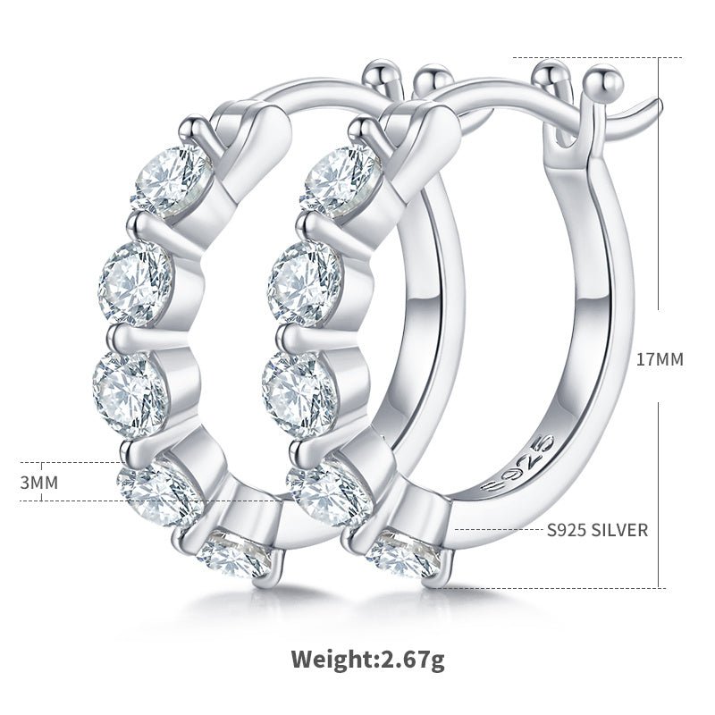 Boucles d'oreilles créoles S925 en argent sterling, 10 pièces, moissanite, 17 mm, plaquées platine, certifiées GRA, hypoallergéniques, coffret cadeau - IVOIRART.COM