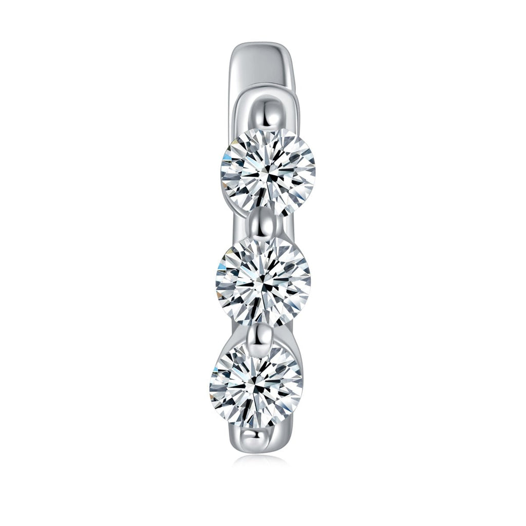 Boucles d'oreilles créoles S925 en argent sterling à 3 pierres Moissanite rondes plaquées platine - IVOIRART.COM