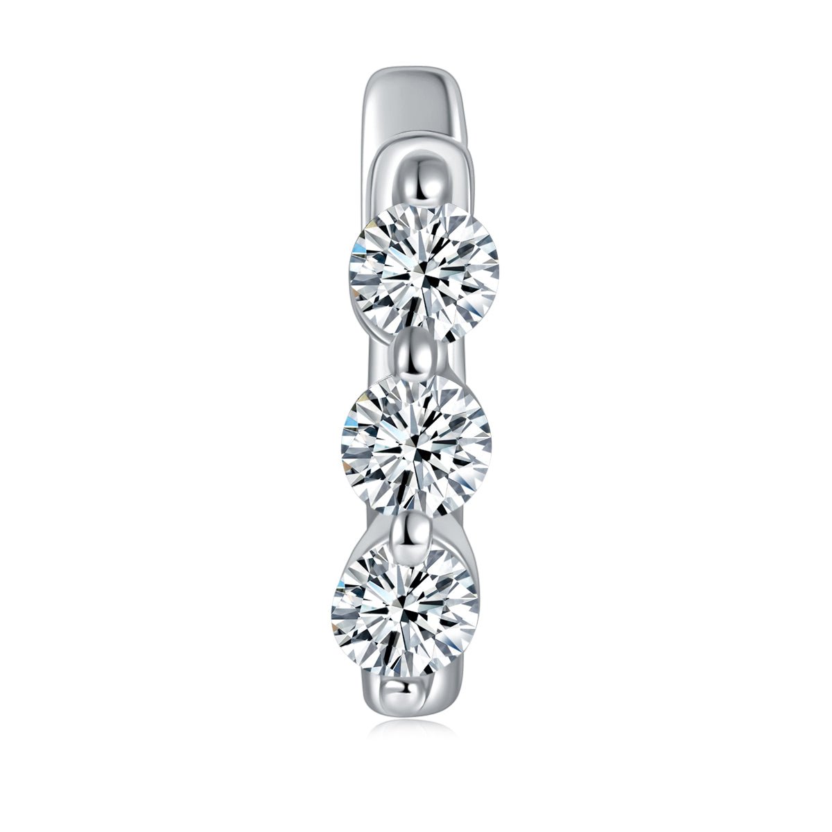 Boucles d'oreilles créoles S925 en argent sterling à 3 pierres Moissanite rondes plaquées platine - IVOIRART.COM