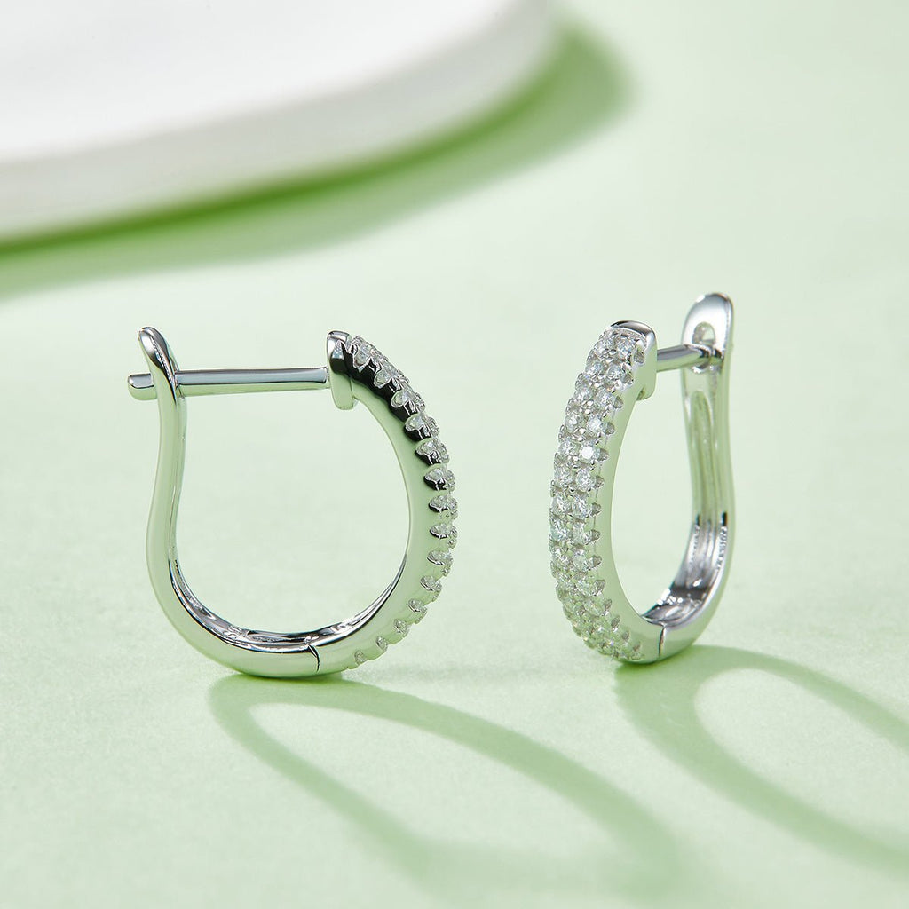 Boucles d'oreilles créoles texturées Moissanite 16mm en argent sterling S925 1,9g, pavage, certifiées GRA, plaqué platine, coffret cadeau femme - IVOIRART.COM