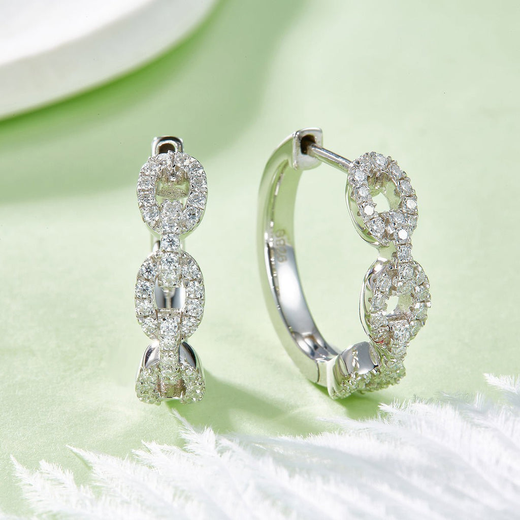 Boucles d'oreilles créoles torsadées en argent sterling S925 6g, 18mm, moissanite pavée, certifiées GRA, plaquées platine, coffret cadeau femme - IVOIRART.COM
