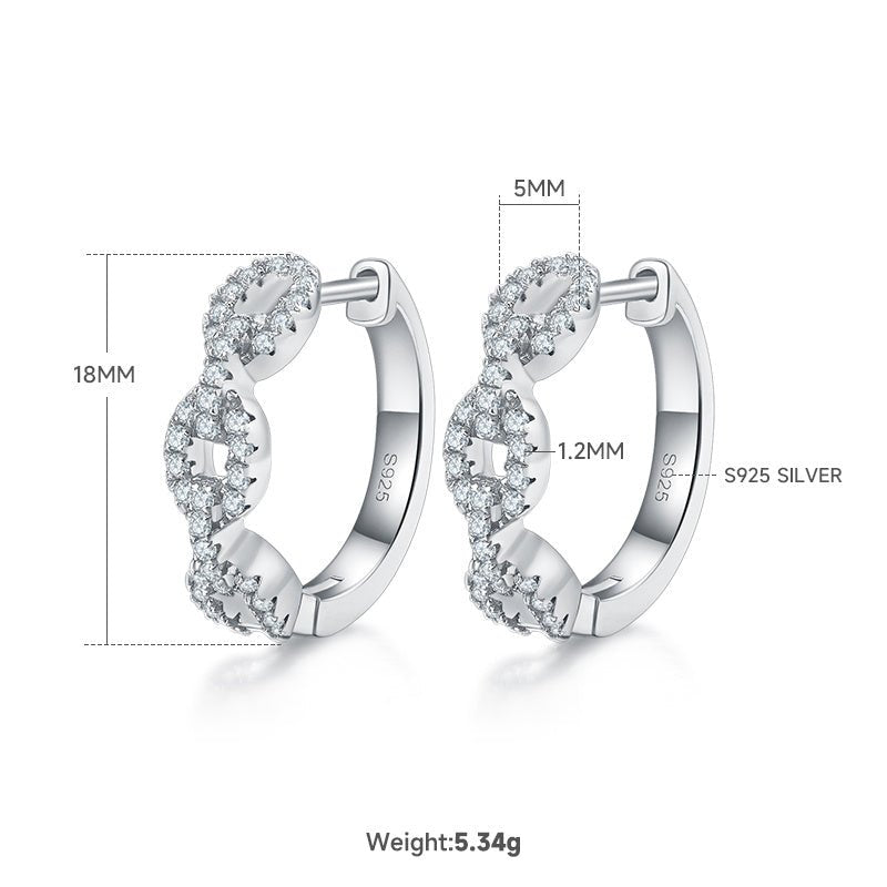 Boucles d'oreilles créoles torsadées en argent sterling S925 6g, 18mm, moissanite pavée, certifiées GRA, plaquées platine, coffret cadeau femme - IVOIRART.COM